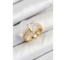 Pirinç  Büyük Zirkon Taşlı Model Gold Renk Kadın Yüzük