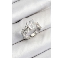 Pirinç  Büyük Zirkon Taşlı Model Gümüş Renk Kadın Yüzük