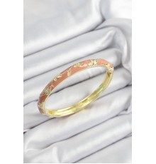 Mineli Pirinç Pembe Çiçek Motifli Gold Renk Kadın Kelepçe