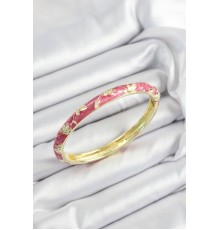 Mineli Pirinç Pembe Çiçek Motifli Gold Renk Kadın Kelepçe