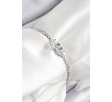 Pirinç Zirkon Taşlı Kuğu Model Gümüş Renk Asansörlü Kadın Bileklik