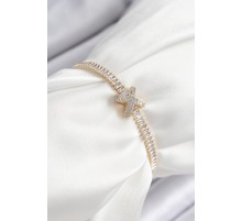 Pirinç Zirkon Taşlı X Detaylı Su Yolu Model Gold Renk Asansörlü Kadın Bileklik