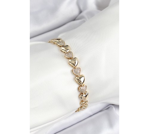 Xuping Pirinç Sıralı Kalp Model Gold Renk Kadın Bileklik Xuping Pirinç Sıralı Kalp Model Gold Renk Kadın Bileklik