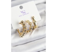 Pirinç Zİrkon Taşlı Halka Model Gold Renk 3'lü Kadın Küpe