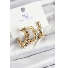 Pirinç Zİrkon Taşlı Halka Model Gold Renk 3'lü Kadın Küpe