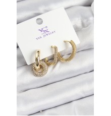 Pirinç Zİrkon Taşlı Halka Model Gold Renk 3'lü Kadın Küpe