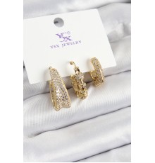 Pirinç Zİrkon Taşlı Halka Model Gold Renk 3'lü Kadın Küpe