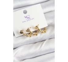 Pirinç Zİrkon Taşlı Kalp Model Gold Renk 3'lü Kadın Küpe