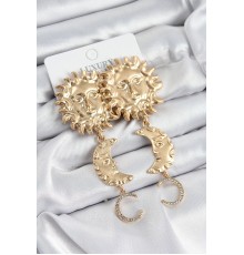 Pirinç Zirkon Taşlı Sallantılı Güneş Model Gold Renk Kadın Küpe