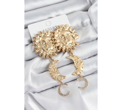 Pirinç Zirkon Taşlı Sallantılı Güneş Model Gold Renk Kadın Küpe Pirinç Zirkon Taşlı Sallantılı Güneş Model Gold Renk Kadın Küpe