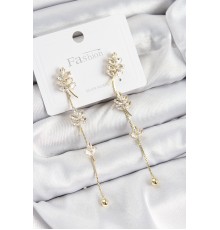 Pirinç Zirkon Taşlı Sallantılı  Model Gold Renk 925 Ayar Gümüş Çivi Kadın Küpe