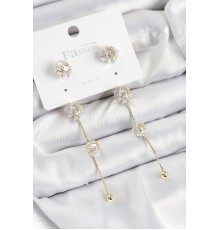 Pirinç Zirkon Taşlı Sallantılı  Model Gold Renk 925 Ayar Gümüş Çivi Kadın Küpe