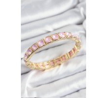 Pirinç Pembe Zirkon Taşlı Kare Model Gold Renk Lastikli Kadın Bileklik