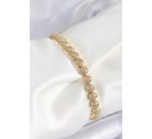 Pirinç Zirkon Taşlı Yarım Topcuk Model Gold Renk VIP Seri Kadın Bileklik