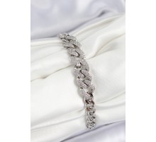 Pirinç Zirkon Taşlı Küba Zincir Model Gümüş Renk Kadın Bileklik