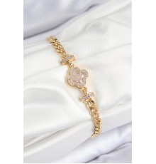 Pirinç Zirkon Taşlı Yonca Model Gold Renk Kadın Bileklik