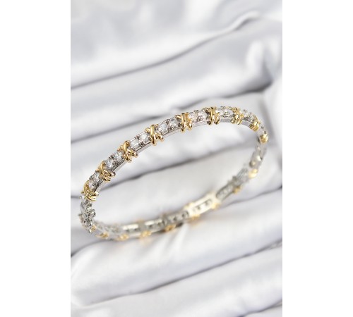 Pirinç Zirkon Taşlı XOXO Model Gümüş Ve Gold Renk Kadın Bileklik
