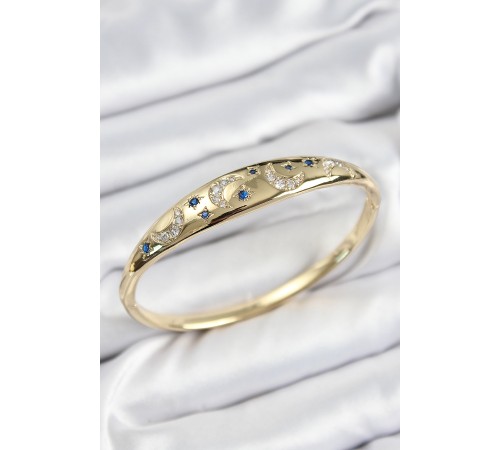 Pirinç Zirkon Taşlı Kutup Yıldızı Ve Hilal Model Gold Renk Kadın Kelepçe Pirinç Zirkon Taşlı Kutup Yıldızı Ve Hilal Model Gold Renk Kadın Kelepçe