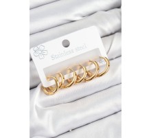 316L Çelik Halka Model Gold Renk 3'lü Set Kadın Küpe