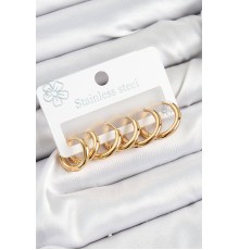 316L Çelik Halka Model Gold Renk 3'lü Set Kadın Küpe