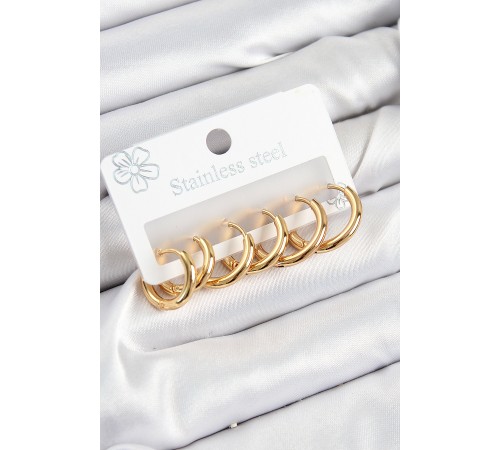 316L Çelik Halka Model Gold Renk 3'lü Set Kadın Küpe 316L Çelik Halka Model Gold Renk 3'lü Set Kadın Küpe