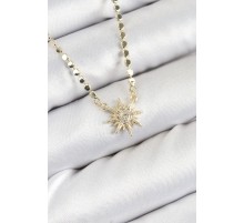 Pirinç Zirkon Taşlı Kutup Yıldızı Model Ezme Zincir Gold Renk Kadın Kolye