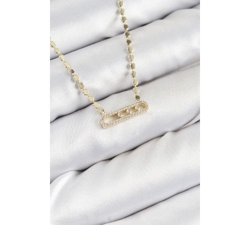 Pirinç Zirkon Taşlı Messika Model Ezme Zincir Gold Renk Kadın Kolye Pirinç Zirkon Taşlı Messika Model Ezme Zincir Gold Renk Kadın Kolye