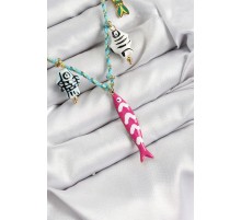 Seramik Motifli Pembe Balık Figürlü Model Mavi İp Kadın Kolye