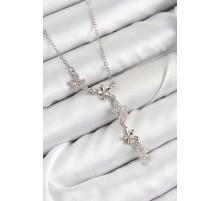 316L Çelik Zirkon Taşlı Çiçek Model Gümüş Renk Kadın Kolye