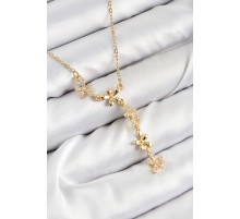 316L Çelik Zirkon Taşlı Çiçek Model Gold Renk Kadın Kolye