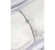 Pirinç Zirkon Taşlı Nazar Model Ezme Zincir Gümüş Renk Kadın Bileklik