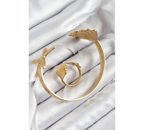 Pirinç İstiridye Ve Deniz Yıldızı Model Gold Renk Bileklik Yüzük Set Pirinç İstiridye Ve Deniz Yıldızı Model Gold Renk Bileklik Yüzük Set