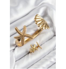 Pirinç İstiridye Ve Deniz Yıldızı Model Gold Renk Bileklik Yüzük Set
