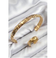 Pirinç Zirkon Taşlı Vintage Model Gold Renk Bileklik Yüzük Set
