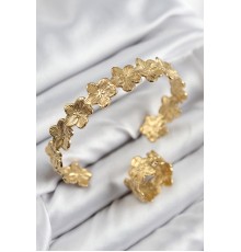 Pirinç Çiçek Model Gold Renk Bileklik Yüzük Set