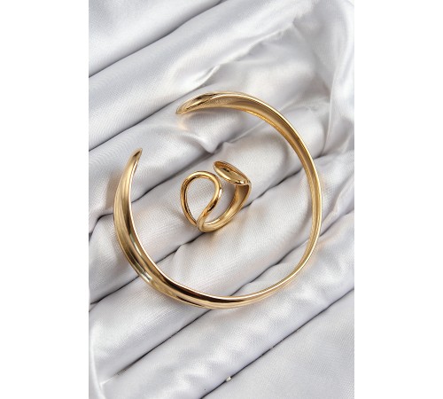 Pirinç Ayrık Model Gold Renk Bileklik Yüzük Set
