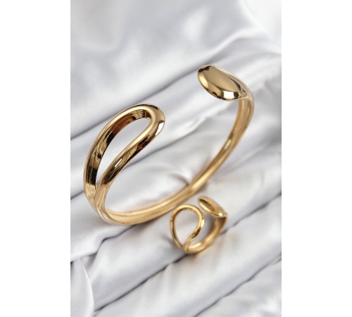 Pirinç Ayrık Model Gold Renk Bileklik Yüzük Set