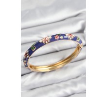 Mineli Pirinç Mor Çiçek Motifli Gold Kadın Kelepçe