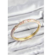 Mineli Pirinç Zirkon Taşlı Pembe Çiçek Motifli Gold Kadın Kelepçe