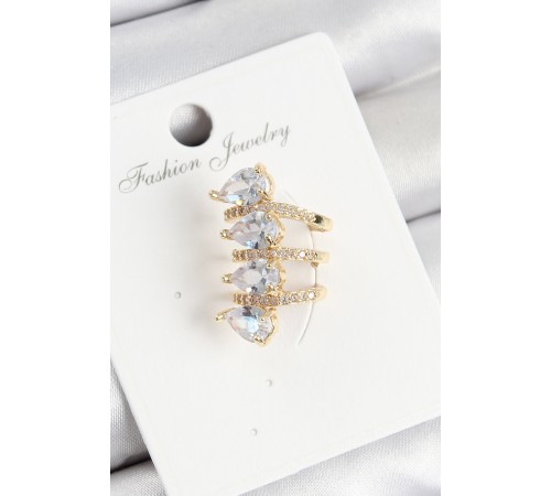Pirinç Zirkon Taşlı Damla Model Gold Renk Sağ Kıkırdak Küpe
