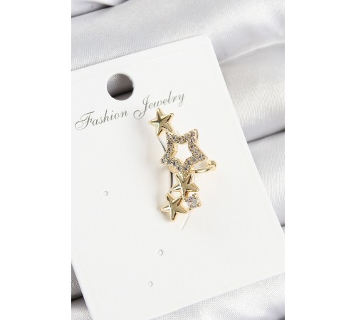Pirinç Zirkon Taşlı Yıldız Model Gold Renk Sağ Kıkırdak Küpe