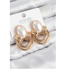 Pirinç İnci Detaylı Vintage Model Gold Renk Kadın Küpe