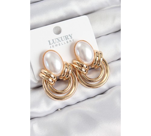 Pirinç İnci Detaylı Vintage Model Gold Renk Kadın Küpe