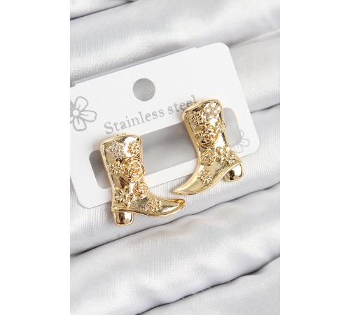 Pirinç Çizme Model Gold Renk Kadın Küpe
