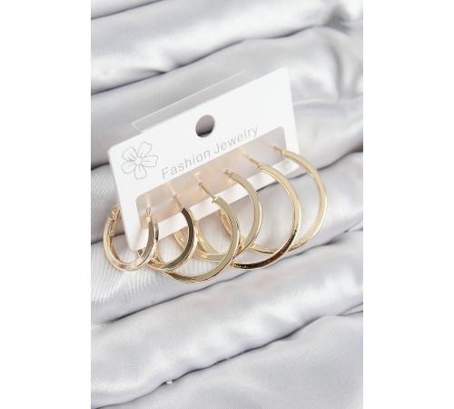 Pirinç Halka Model Gold Renk Kadın Set Küpe