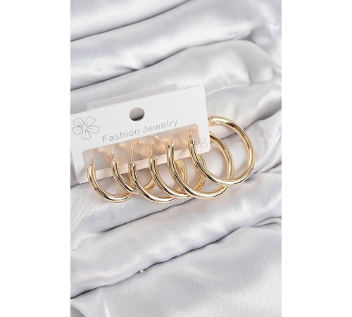 Pirinç Halka Model Gold Renk Kadın Set Küpe