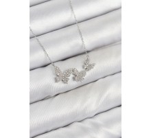 Pirinç Zirkon Taşlı Kelebek Model Gümüş Renk Kadın Kolye