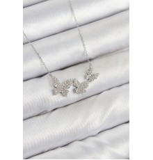Pirinç Zirkon Taşlı Kelebek Model Gümüş Renk Kadın Kolye