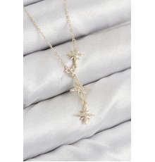 Pirinç Zirkon Taşlı Kutup Yıldızı Model Gold Renk Kadın Kolye