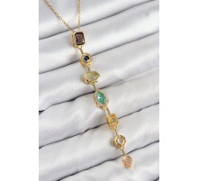 Pirinç Renkli Zirkon Taşlı Model Gold Renk 7 Element Kadın Y Kolye